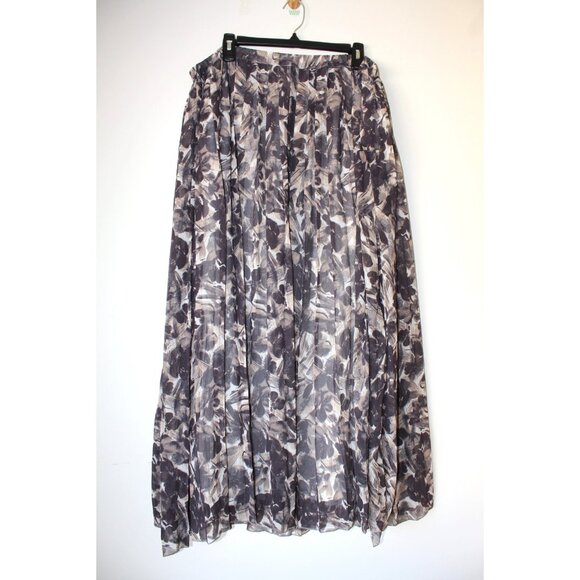 Old Navy Chiffon Pleated Midi Skirt Size XL Zip up psychedelic print Flowy Y2K - Picture 4 of 5